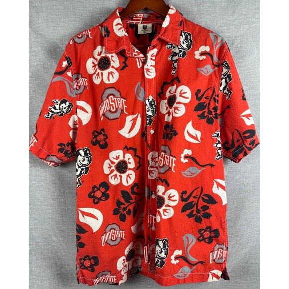 Ohio State Buckeyes Men's XL Red Short Sleeve Button Up Hawaiian Wes & Willy - Picture 1 of 3